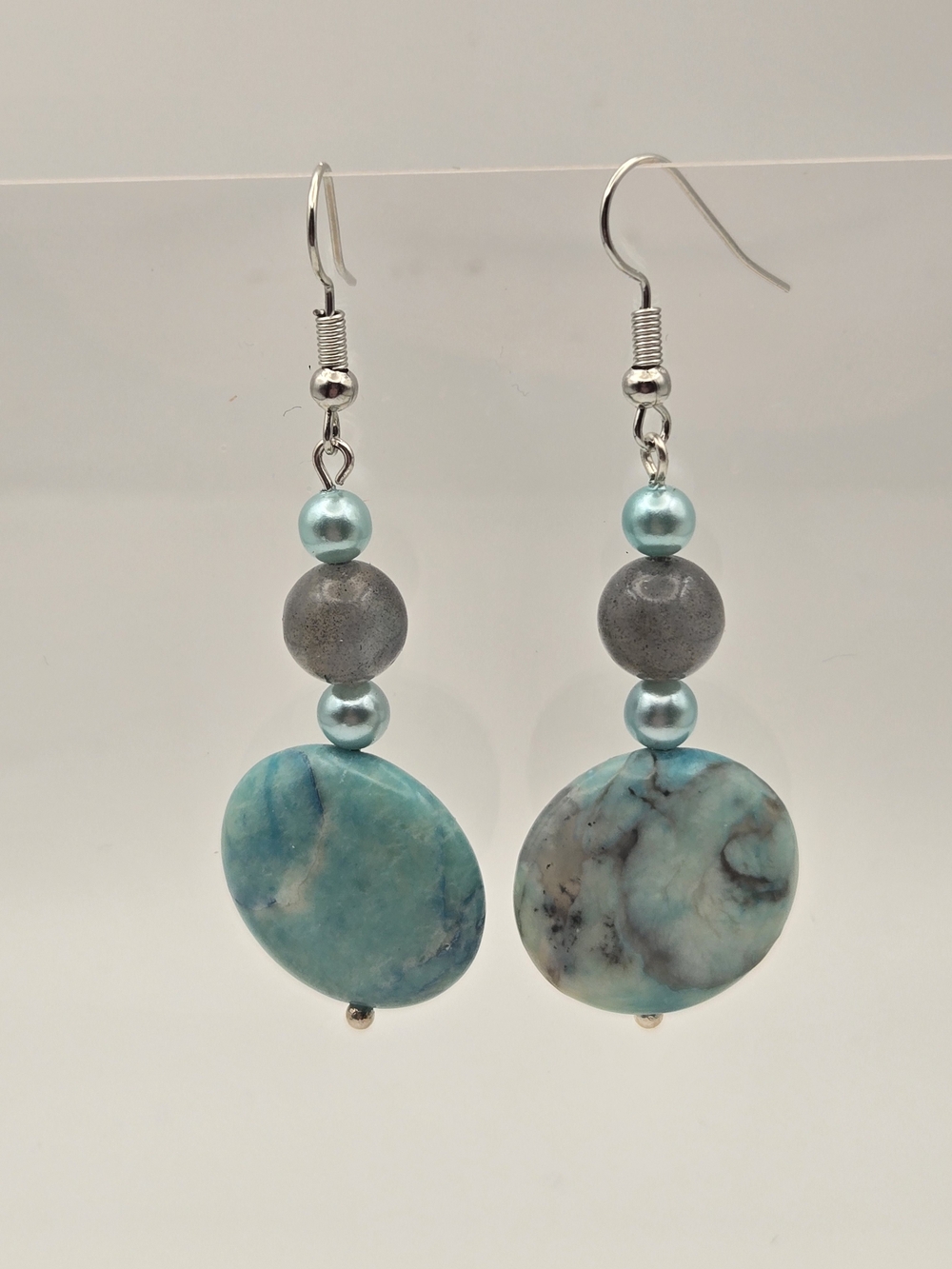 Turquoise Disc Drop Earrings with Labradorite Accents